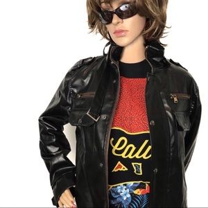 Street Style Faux Leather Bomber Jacket M